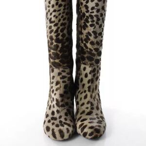 Lanvin Leopard Print Knee-High Heeled Boots - Brown/Tan